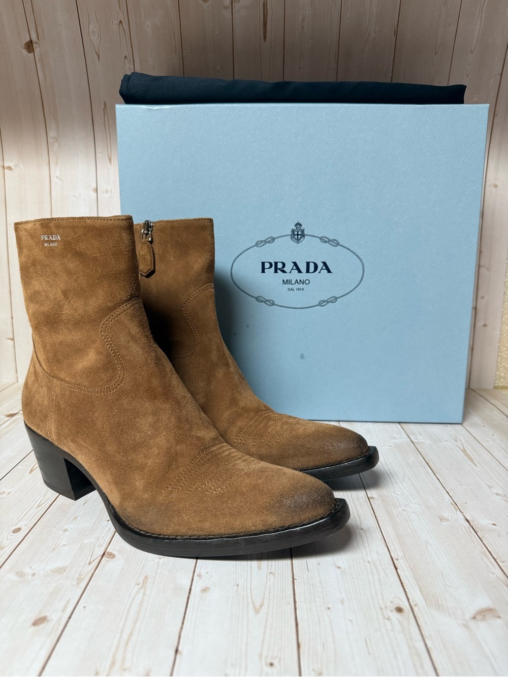 Prada Suede Western Boot Tobacco Sz 37 / 7